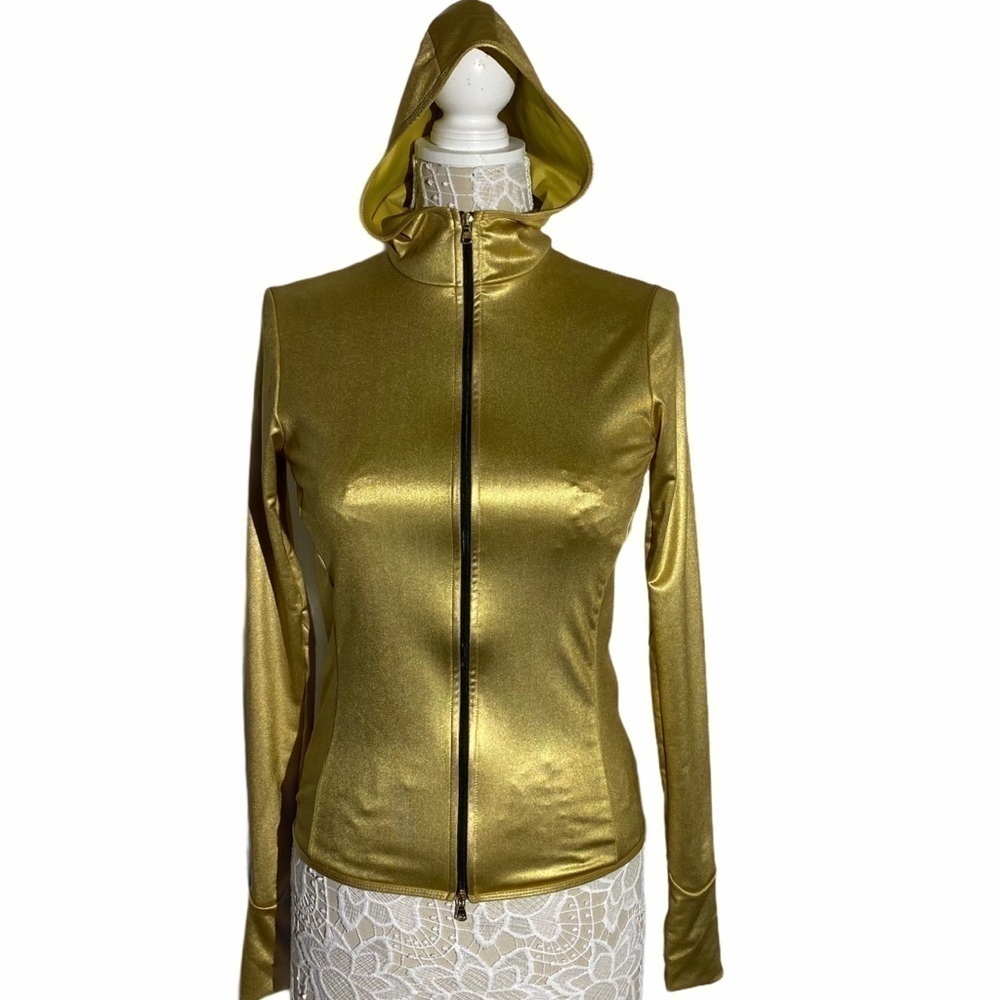 Ralph Lauren RLX Rare Europe Gold Zip-up Jacket Metallic Strech Thumbholes Small